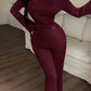 Oblique shoulder top & pant 2 piece in burgundy