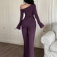 Oblique shoulder top & pant 2 piece in purple