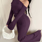 Oblique shoulder top & pant 2 piece in purple