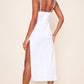 Off white linen cowl neck binding detail midaxi dress