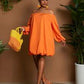 Off shoulder long sleeve elastic waist mini dress in orange