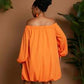 Off shoulder long sleeve elastic waist mini dress in orange