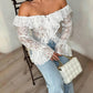 Off shoulder open front long sleeve blouse in white