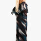 Off shoulder printed mesh maxi dress in multi