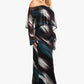 Off shoulder printed mesh maxi dress in multi