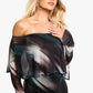 Off shoulder printed mesh maxi dress in multi
