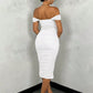 Off shoulder ruched long dress in white