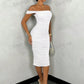 Off shoulder ruched long dress in white