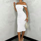 Off shoulder ruched long dress in white