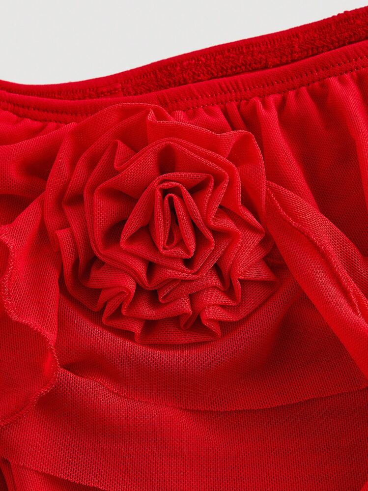 Off shoulder ruffle hem dress in red