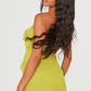 Olive chiffon diagonal frill bandeau bodycon dress in green