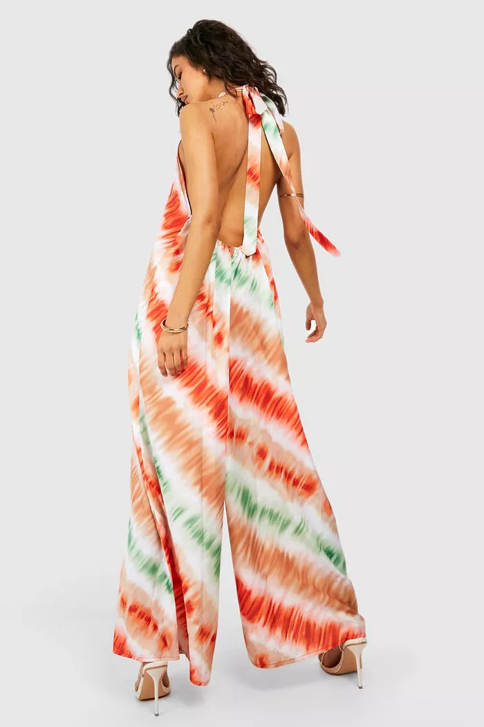 Ombre halterneck extreme wide leg jumpsuit in multi