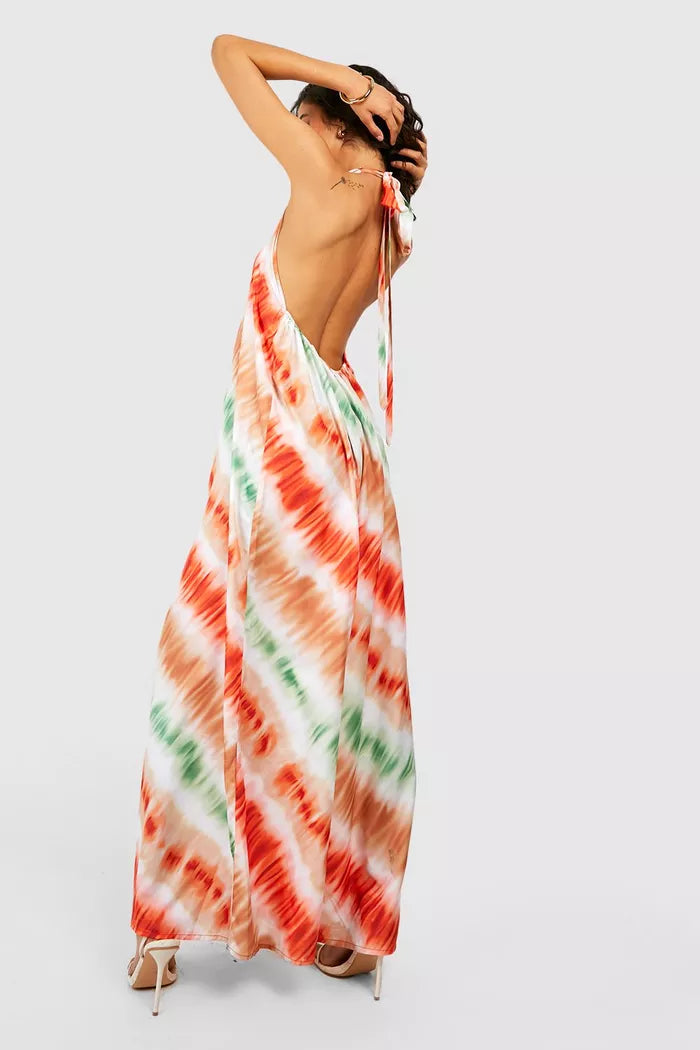 Ombre halterneck extreme wide leg jumpsuit in multi