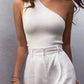 One shoulder cutout halterneck top in white