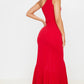 One shoulder frill split maxi dress in red