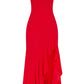 One shoulder frill split maxi dress in red