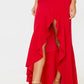 One shoulder frill split maxi dress in red