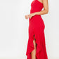 One shoulder frill split maxi dress in red