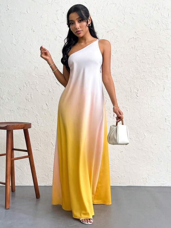 One shoulder knot design maxi dress in yellow