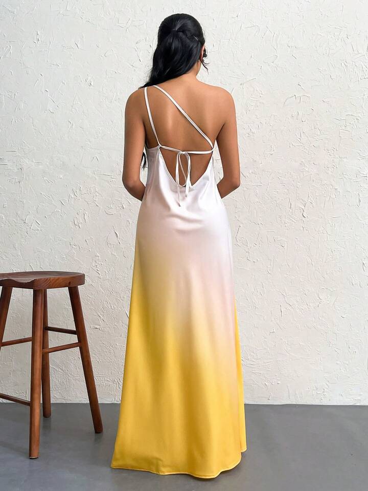 One shoulder knot design maxi dress in yellow