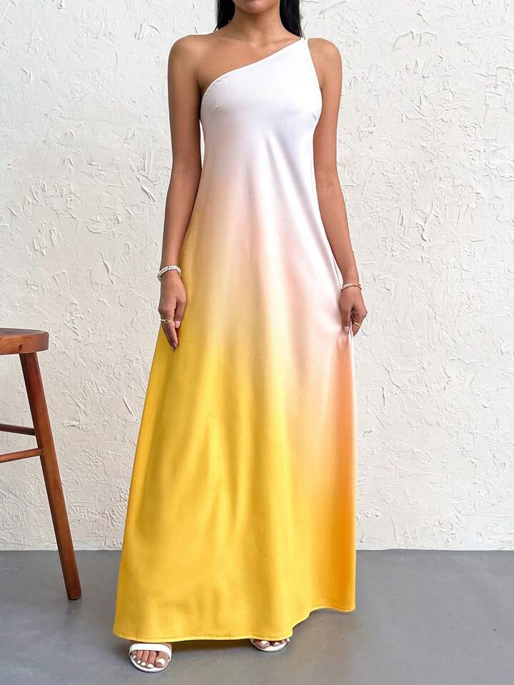 One shoulder knot design maxi dress in yellow