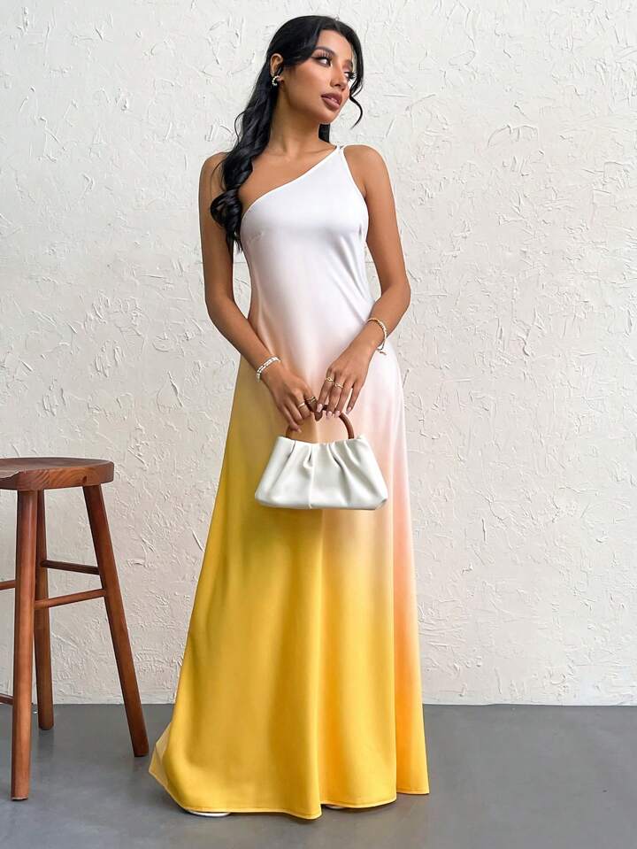 One shoulder knot design maxi dress in yellow
