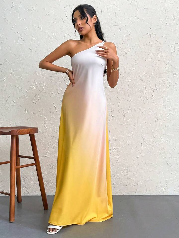 One shoulder knot design maxi dress in yellow