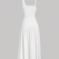 One shoulder ruched asymmetrcial neck dress in white