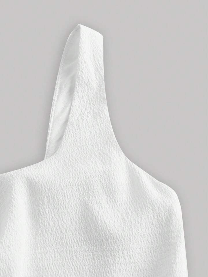 One shoulder ruched asymmetrcial neck dress in white