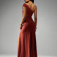 One shoulder ruched split maxi in brown