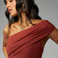 One shoulder ruched split maxi in brown