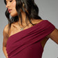 One shoulder ruched split maxi in burgundy