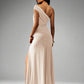 One shoulder ruched split maxi in cream