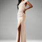 One shoulder ruched split maxi in cream