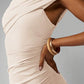 One shoulder ruched split maxi in cream