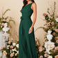 One shoulder ruched wide leg belted jumpsuit in green