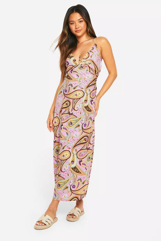 Paisley strappy midaxi dress in multi