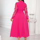 Patchwork round mesh sleeve belted shirt dress in pink