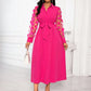 Patchwork round mesh sleeve belted shirt dress in pink