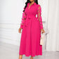Patchwork round mesh sleeve belted shirt dress in pink
