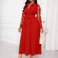 Patchwork round mesh sleeve belted shirt dress in red