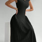 Pleated A-line long dress in black
