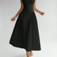 Pleated A-line long dress in black
