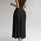 Pleated A-line long dress in black