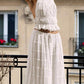Pleated lace trim halter backless maxi dress set in white