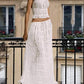 Pleated lace trim halter backless maxi dress set in white