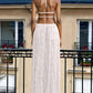 Pleated lace trim halter backless maxi dress set in white