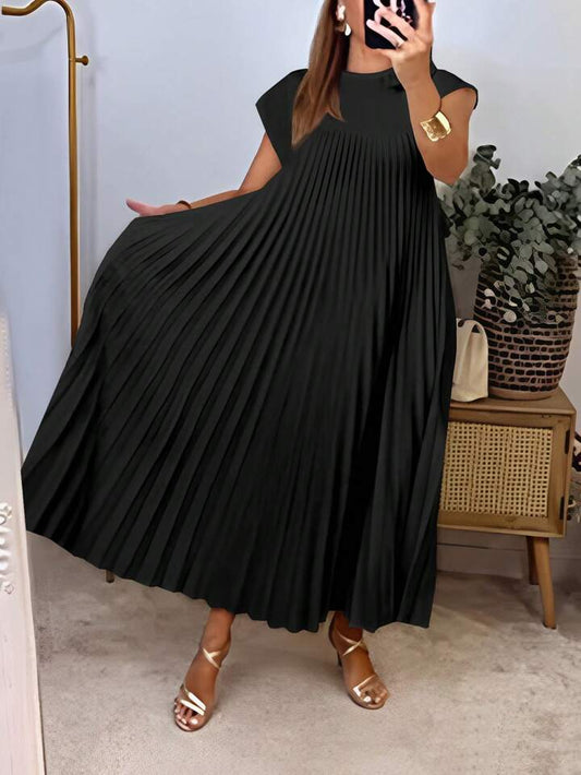 Pleated loose casual summer dress in black