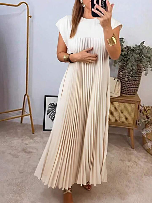 Pleated loose casual summer dress in nude