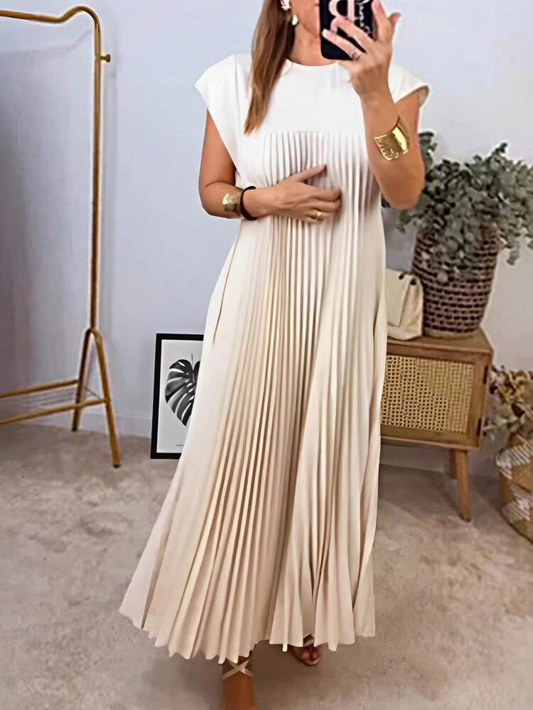 Pleated loose maxi dress in nude
